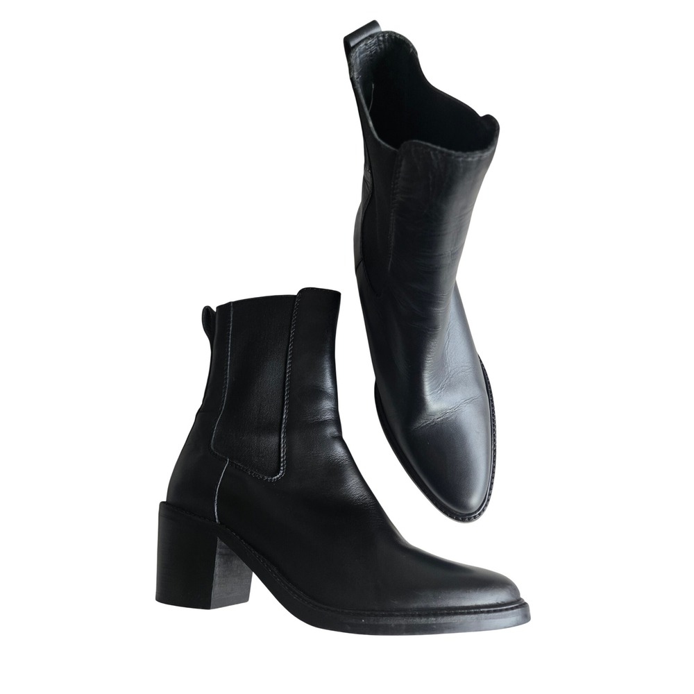 COS Black Leather Heeled Chelsea Ankle Boots 10 Minimalist Quiet Luxury Skandi